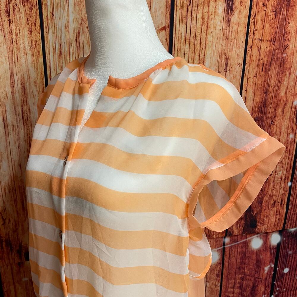 Dream Out Loud by Selena Gomez orange stripe sheer top size Large short sleeve